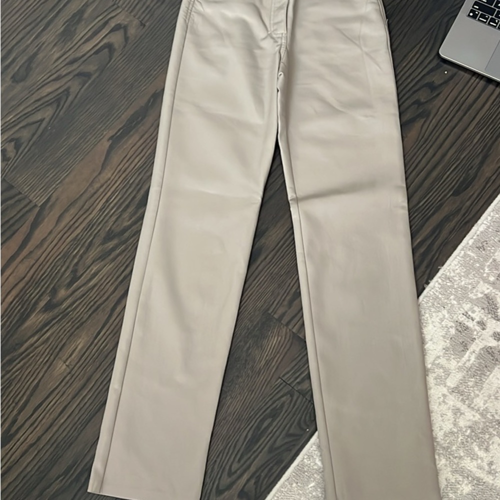 Beige Straight Leg Dress melina leather Pants